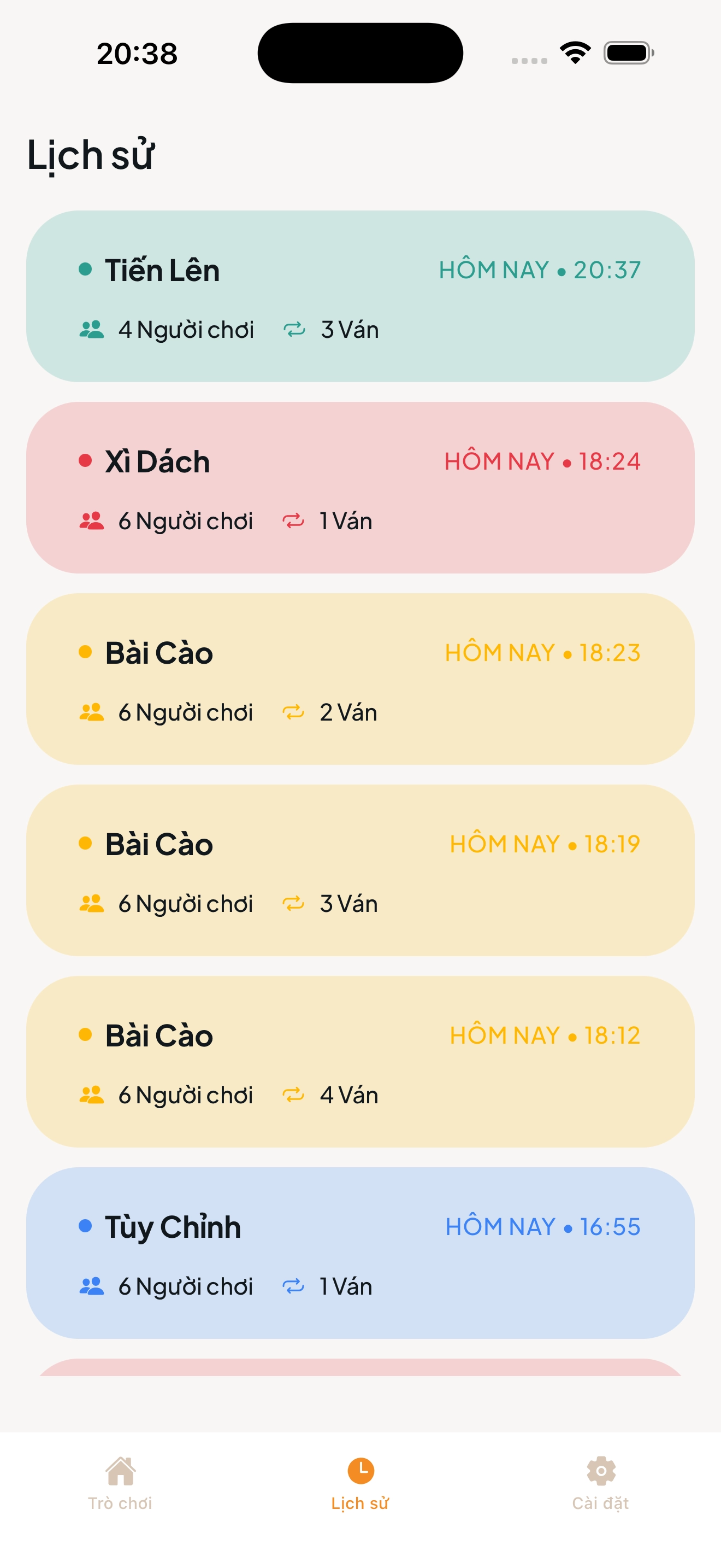 Lịch sử ván chơi