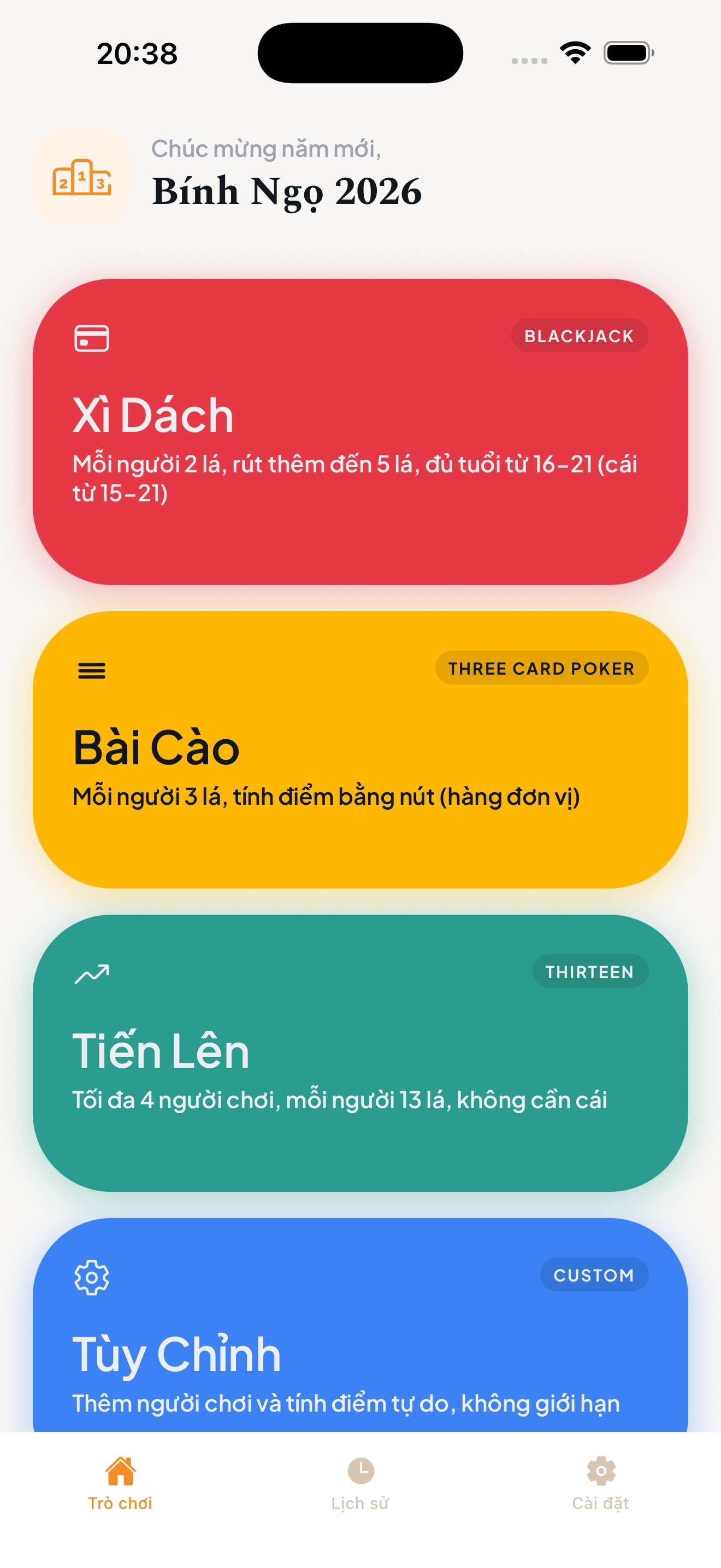 Màn hình chọn game